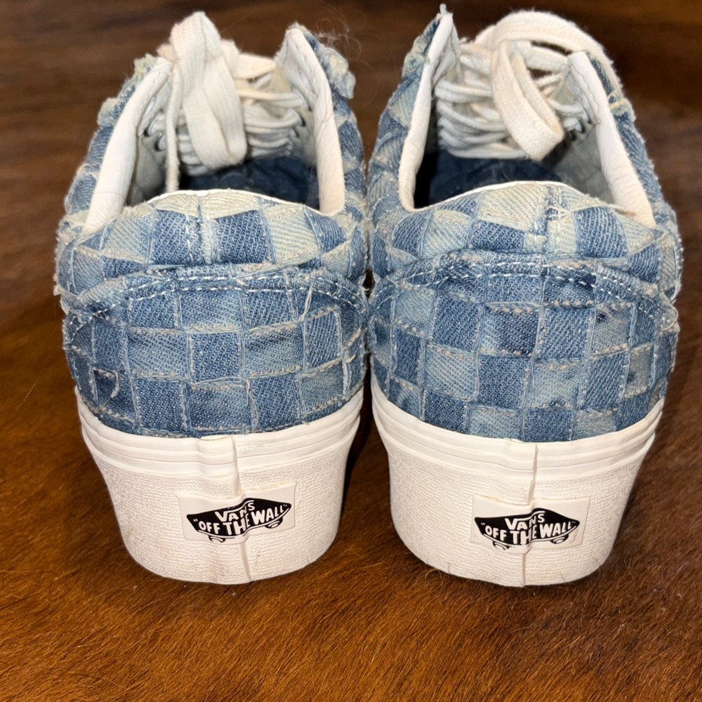 Vans Women's Blue Denim Checkered Platform Sneakers - Picture 3 of 5
